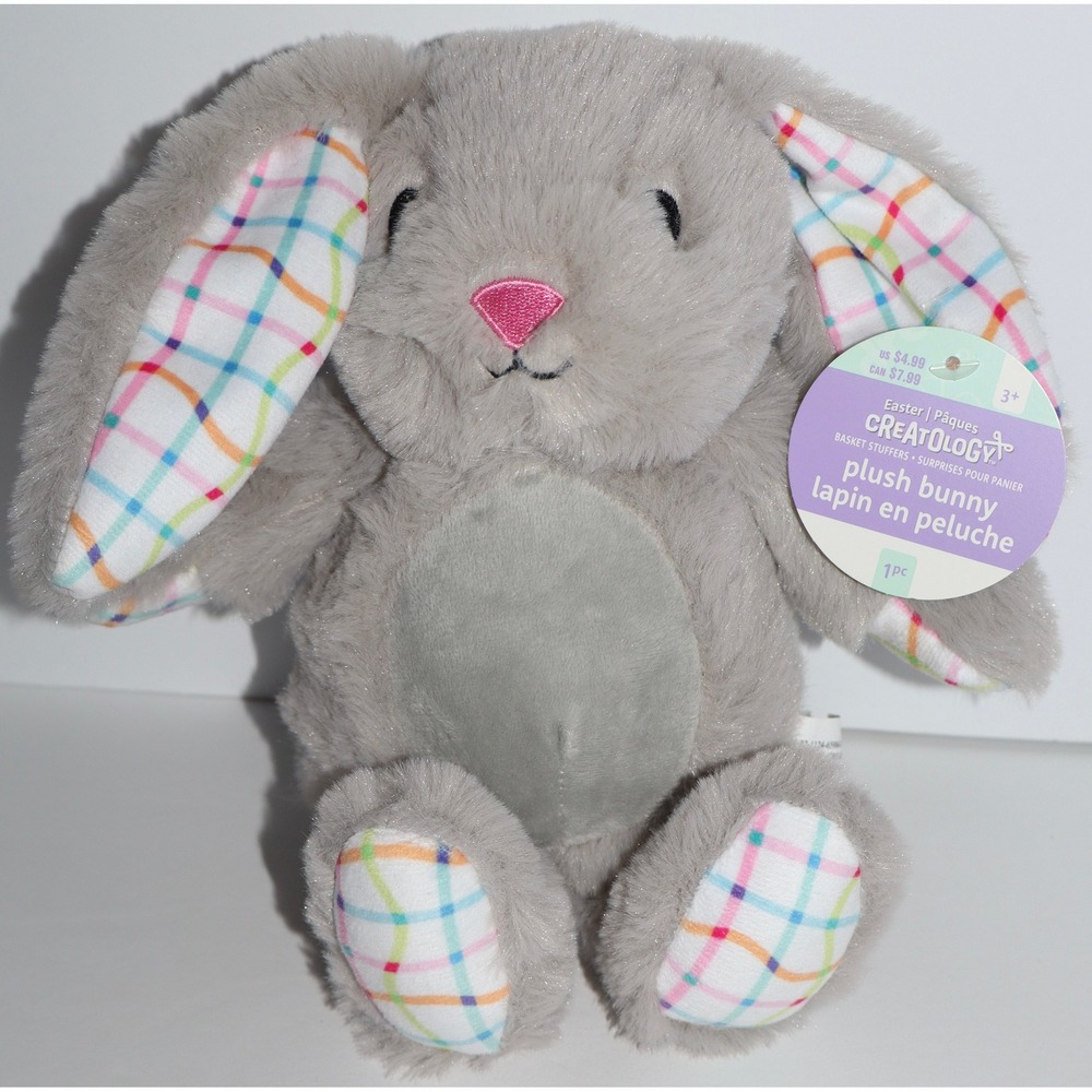 Creatology Easter Plush Bunny Rabbit Gray Plaid Ears Feet Stuffed Animal